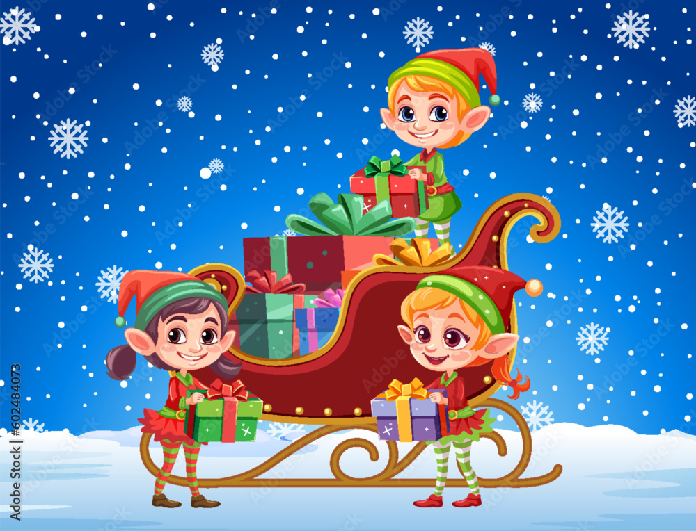 Christmas girl delivery Christmas gifts in cold winter Christmas girl delivery Christmas gifts in cold winter