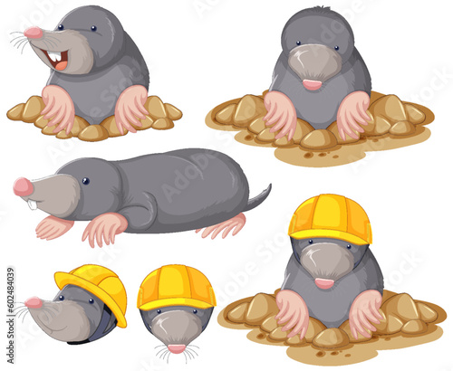 Set of moles cartoon character