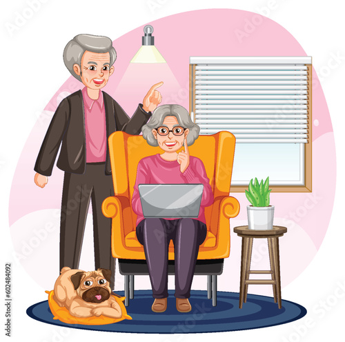 Senior couple using laptop