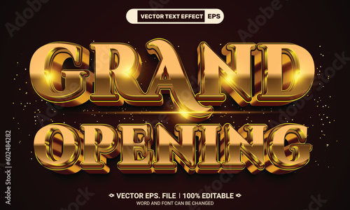 Grand opening 3d editable vector text effect with a gold background