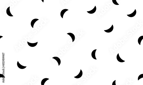 Black half moon or crescent seamless pattern on white background. Vector Repeating.