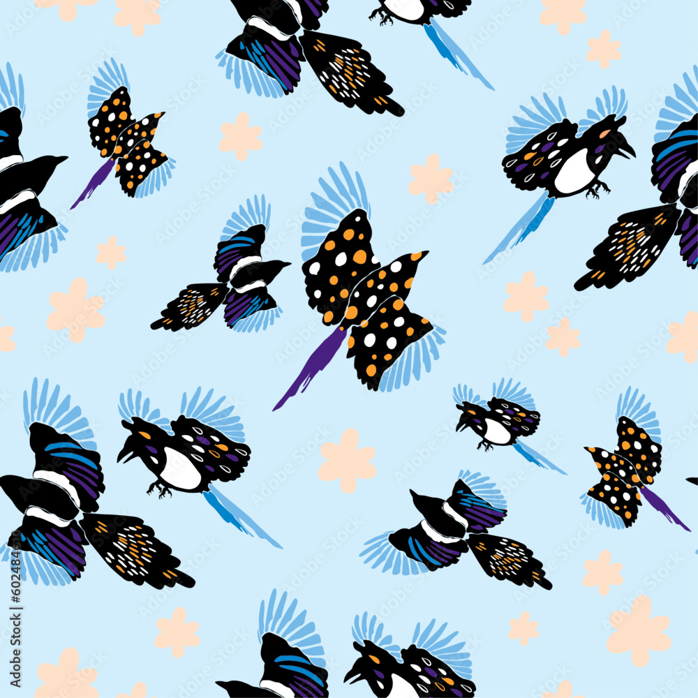 Magpies Vector Repeat Pattern 3 Magpies Vector Repeat Pattern 3