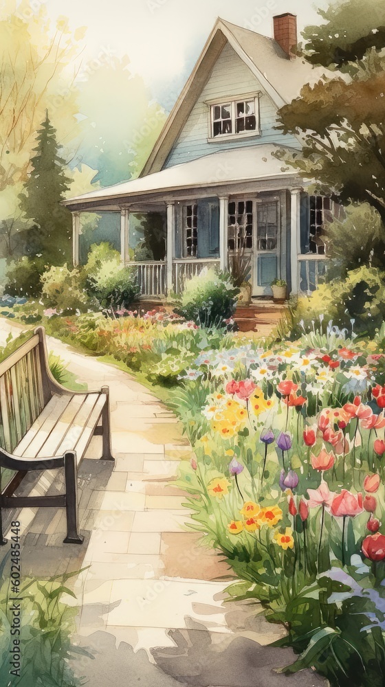 Serene Pathway to a Cozy Home: Embraced by a Vibrant Flower Garden 4. Generative AI