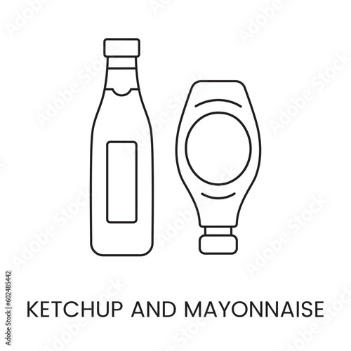 Ketchup and mayonnaise line icon in vector, food illustration.