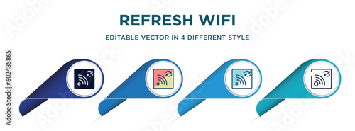 refresh wifi icon in 4 different styles such as filled, color, glyph, colorful, lineal color. set of vector for web, mobile, ui