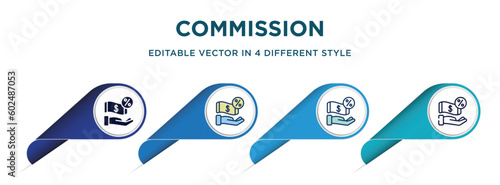 commission icon in 4 different styles such as filled, color, glyph, colorful, lineal color. set of vector for web, mobile, ui
