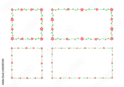 Square and rectangle floral frames and borders set, red flowers botanical design vector illustration