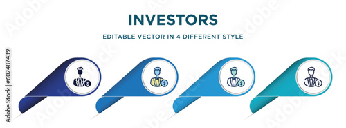 investors icon in 4 different styles such as filled, color, glyph, colorful, lineal color. set of vector for web, mobile, ui