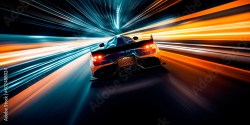 race car speeding around a track with long exposure trails of light and dynamic movement Generative AI © Лилия Захарчук