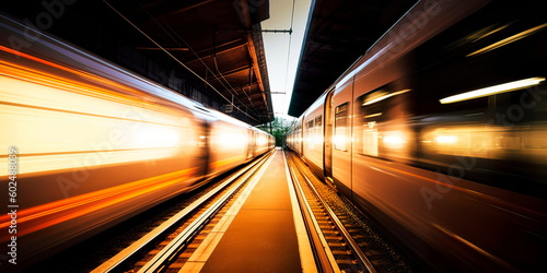 train passing by with long exposure trails of light and dynamic movement, creating a sense of speed and motion. Generative AI