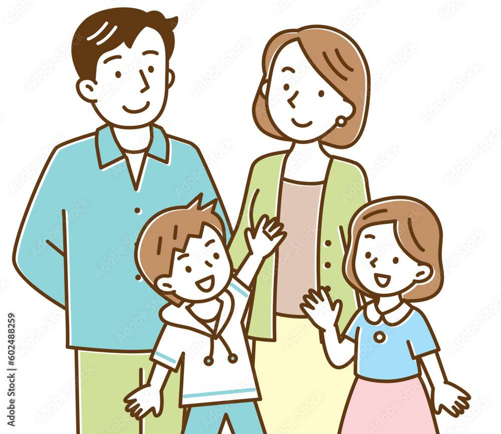 2人の子どもを持つ若い夫婦 4人家族 2人の子どもを持つ若い夫婦 4人家族