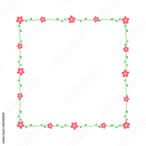 Square red flowers on green vine frames and borders, floral botanical design element vector illustration