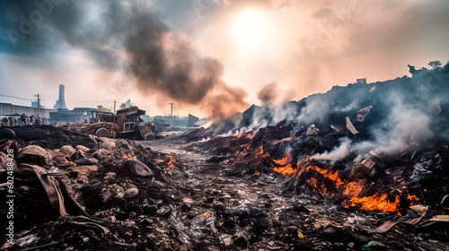 Depressing image of a dark burning untidy dump  made with generative ai