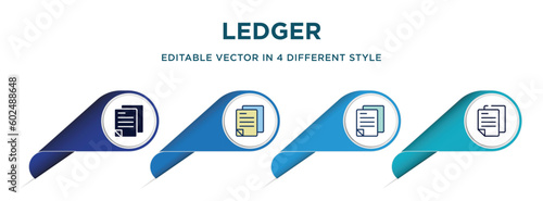 ledger icon in 4 different styles such as filled, color, glyph, colorful, lineal color. set of vector for web, mobile, ui