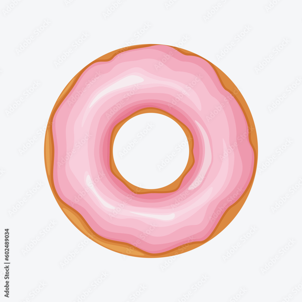 Donut. Sweet donuts with powdered sugar and pink jam. Sweet dessert. Fast food. Vector illustration isolated on a white background Donut. Sweet donuts with powdered sugar and pink jam. Sweet dessert. Fast food. Vector illustration isolated on a white background
