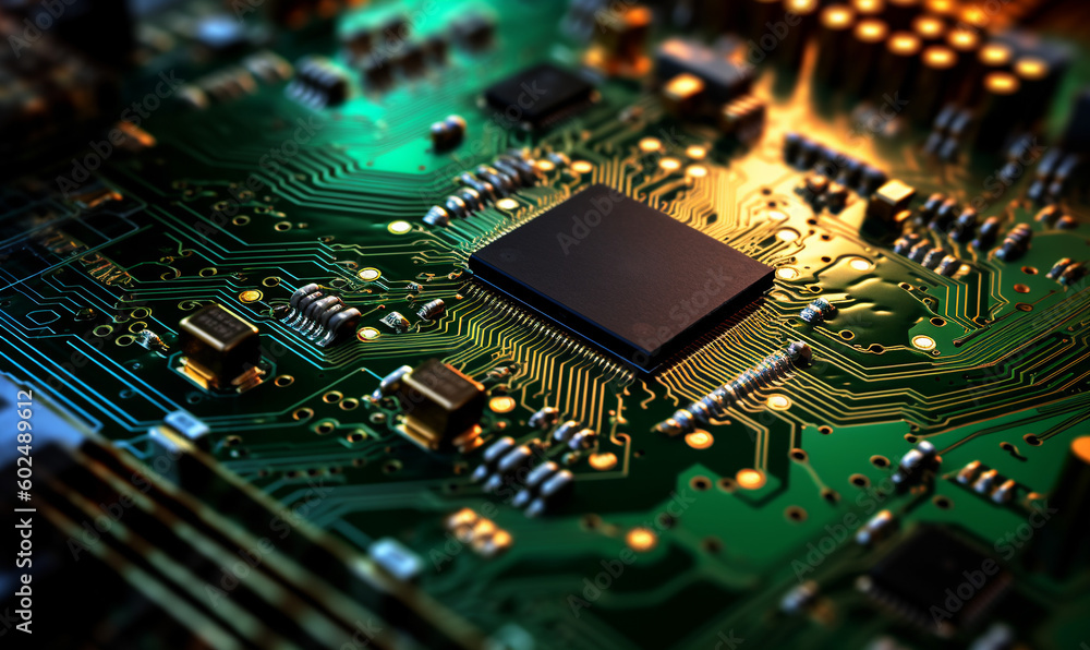 Closeup of high-tech chip and circuit board Closeup of high-tech chip and circuit board
