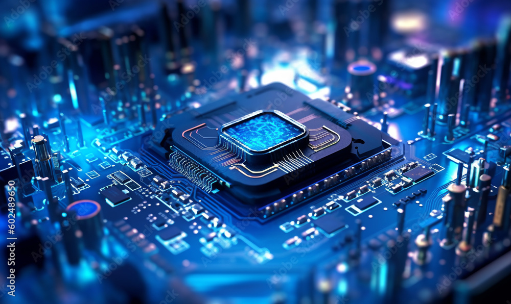 Closeup of high-tech chip and circuit board Closeup of high-tech chip and circuit board