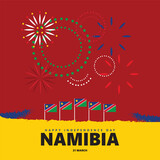 Namibia independence day celebration vector illustration with national flag and fireworks display. Celebrated annually at 21 March. Suitable for social media post, sticker, and greeting card.