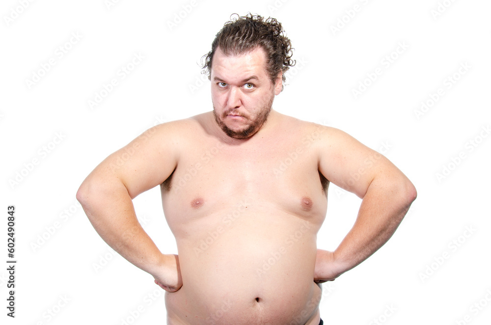 Diet, sport and healthy lifestyle. Funny fat man and proper nutrition. Diet, sport and healthy lifestyle. Funny fat man and proper nutrition.