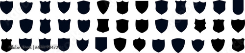 Shields set. Collection of security shield icons with contours and linear signs. Design elements for concept of safety and protection. Vector illustration photo