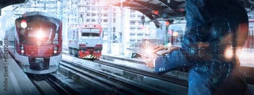 Engineer manager use tablets and AI systems. Inspect and control the operation of the sky train
