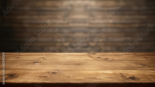 A blank empty wooden table top for product placement. Generative ai