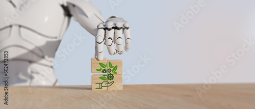 Environmental technology concept. Using AI for environmental sustainability and protection. Sustainable planet trend and bio-economy to limit climate change and global warming. Clean technology trend. photo