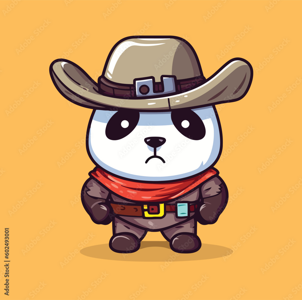 Fototapeta premium Panda Cowboy Sheriff Styles Vector Cartoon Icon Mascot Illustration