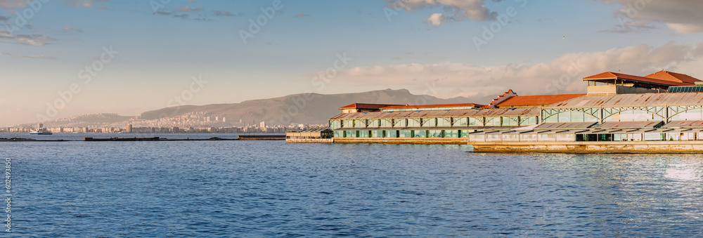 Marina building and port pier for passenger transportation in Izmir Turkey Marina building and port pier for passenger transportation in Izmir Turkey