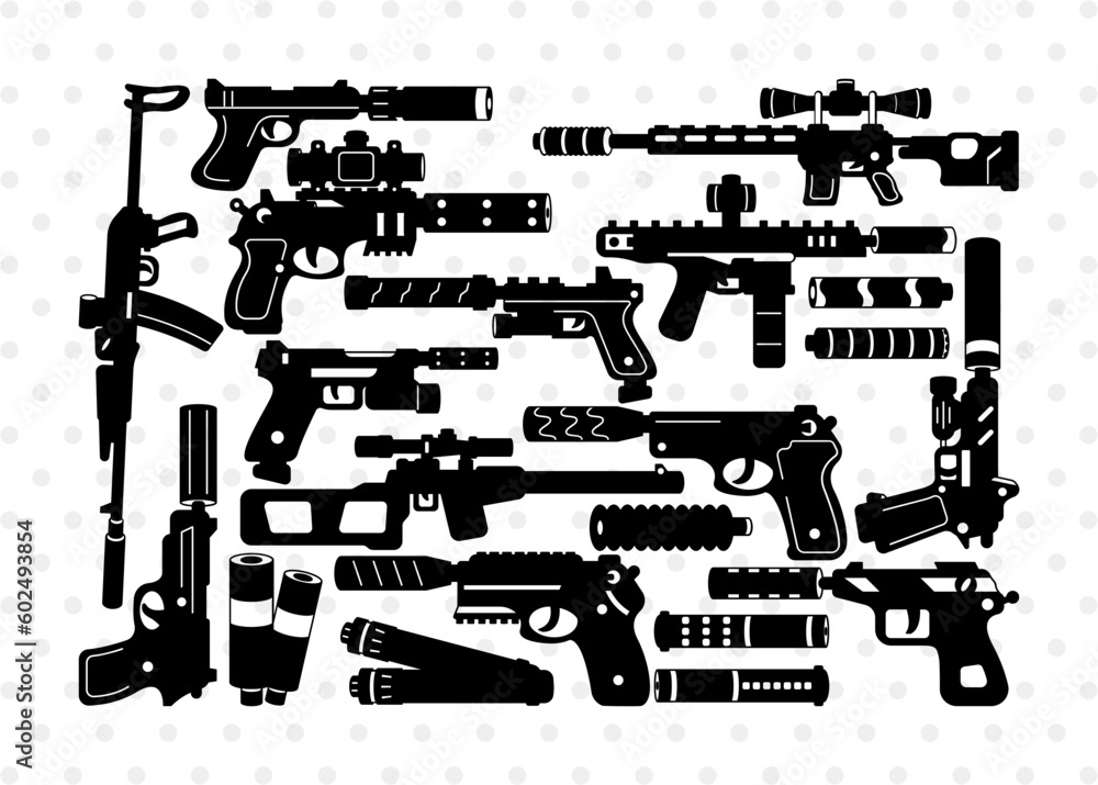Gun Silencer Silhouette, Gun Silencer SVG, Silencer Svg, Pistol Silencer Svg, Gun Silencer Bundle, SB00946