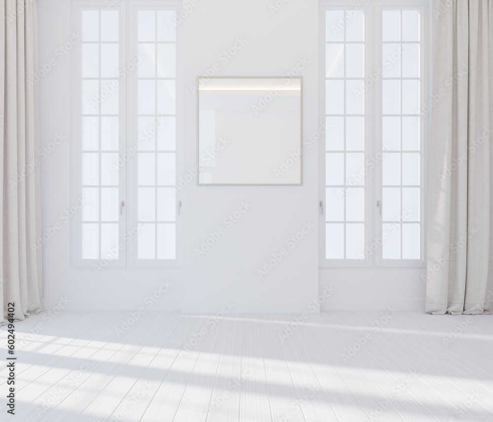 Frame mockup empty wall white and empty white tone background interior style modern.3d rendering Frame mockup empty wall white and empty white tone background interior style modern.3d rendering