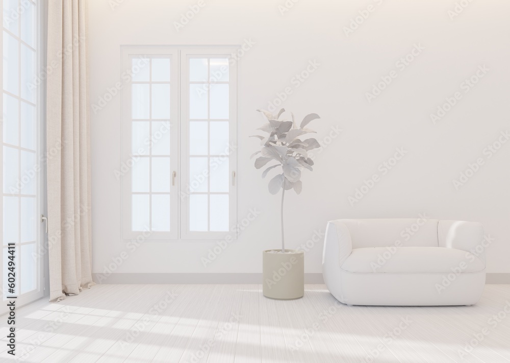 Modern style white living room interior mockup There is light shining through the room.3d rendering Modern style white living room interior mockup There is light shining through the room.3d rendering