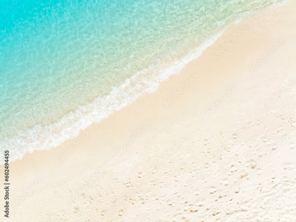 Aerial view with beach in wave of turquoise sea water shot, Top view of beautiful white sand background Aerial view with beach in wave of turquoise sea water shot, Top view of beautiful white sand background