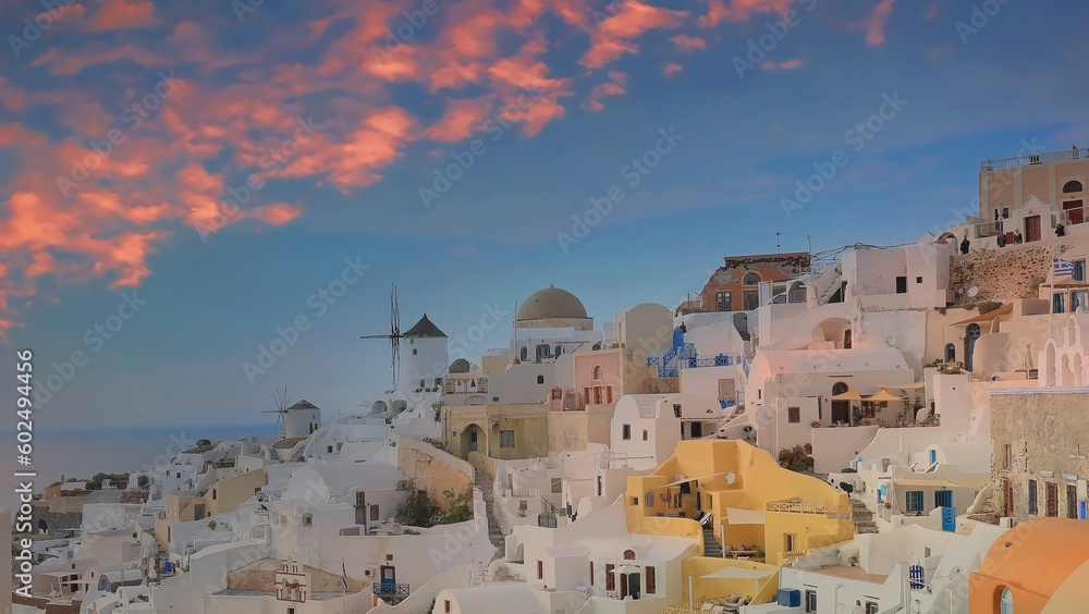  The famous of landscape view point as Sunset sky scene at Oia town on Santorini island, Greece