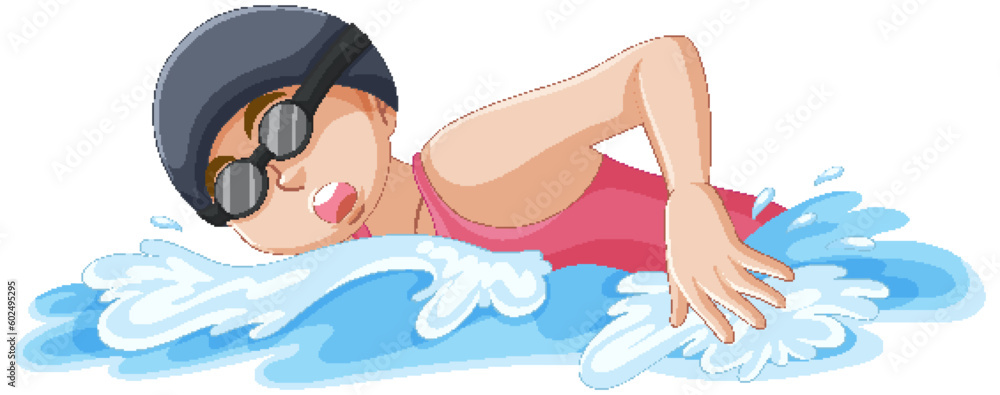 Puberty Girl Swimming Cartoon Character