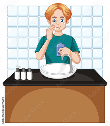 A male teen apply after shave