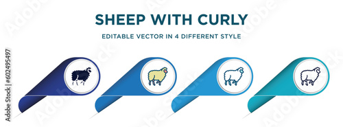 sheep with curly wool icon in 4 different styles such as filled, color, glyph, colorful, lineal color. set of vector for web, mobile, ui