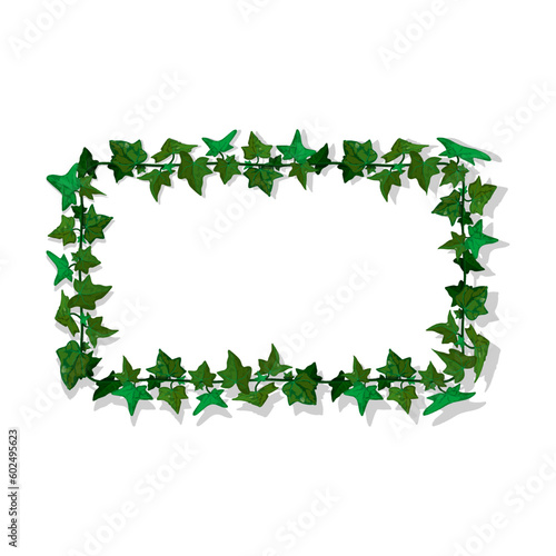Ivy liana grass with green leaves. Cartoon horizontal rectangular border for greeting card decorating, invitation cards. Colored vector isolated on white background