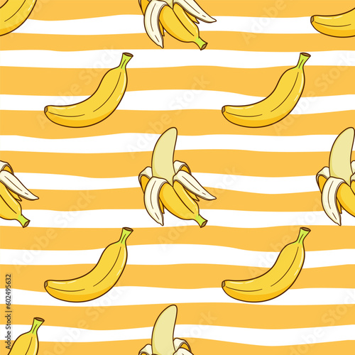 colorful seamless pattern banana fruit with doodle style