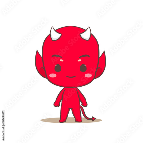 Cute red devil standing front view Cartoon Character. Halloween and monster Concept design. Isolated Flat Cartoon Style. Vector art illustration