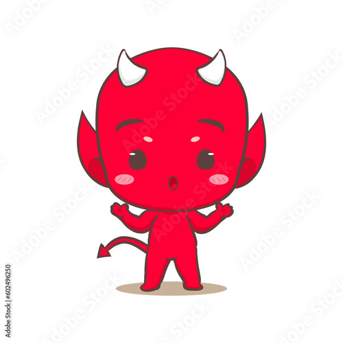 Cute red devil confused Cartoon Character. Halloween and monster Concept design. Isolated Flat Cartoon Style. Vector art illustration