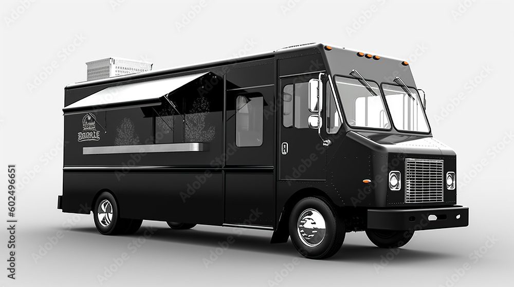 Blank food truck concept - fictional and imaginary food truck mockup ready for your branding. Created by generative AI Blank food truck concept - fictional and imaginary food truck mockup ready for your branding. Created by generative AI