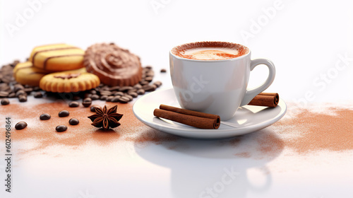 Hot chocolate in a cup, pieces of chocolate and cinnamon, generative ai