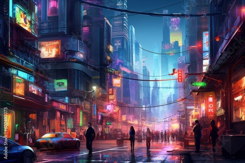 サイバーパンクの街並み風景,背景イメージ,Generative AI AI画像