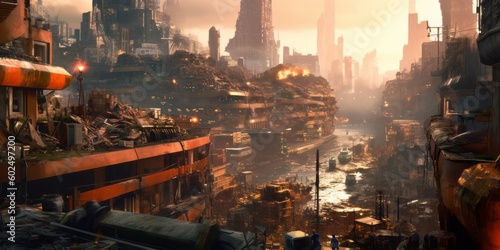 サイバーパンクの街並み風景,背景イメージ,Generative AI AI画像