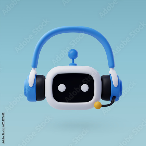 3d Vector Robot chatbot, AI support in technology and business concept