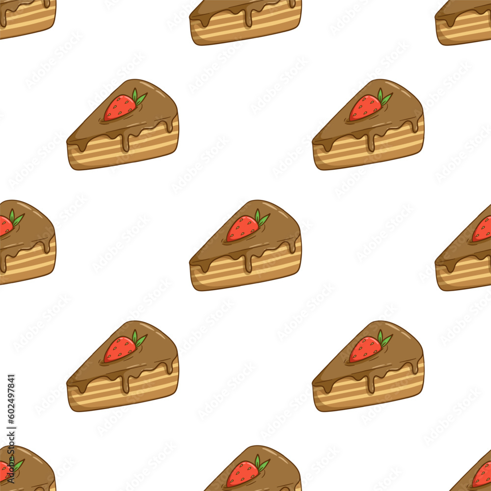 chocolate slice cake with strawberry topping in seamless pattern chocolate slice cake with strawberry topping in seamless pattern