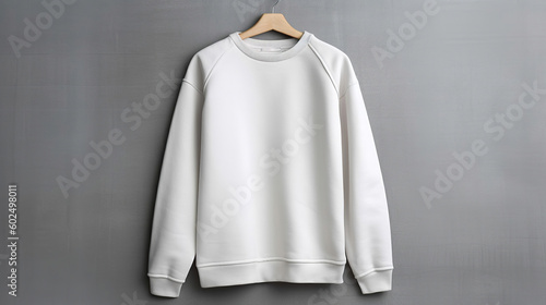 White sweatshirt on gray background. Mock up for advertise. Generative Ai