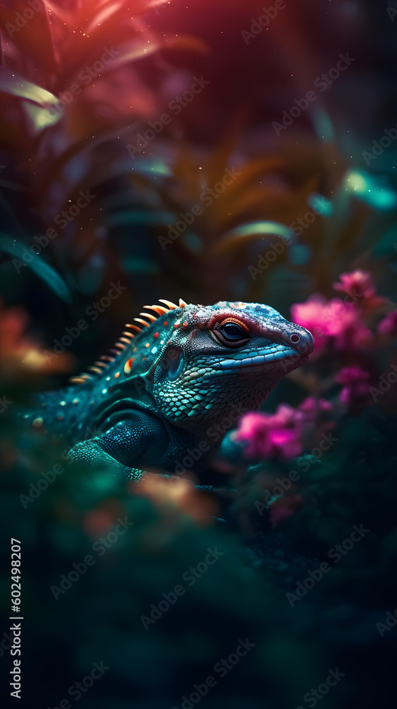 Obraz premium Exotic colourful animals in magical exotic tropical garden