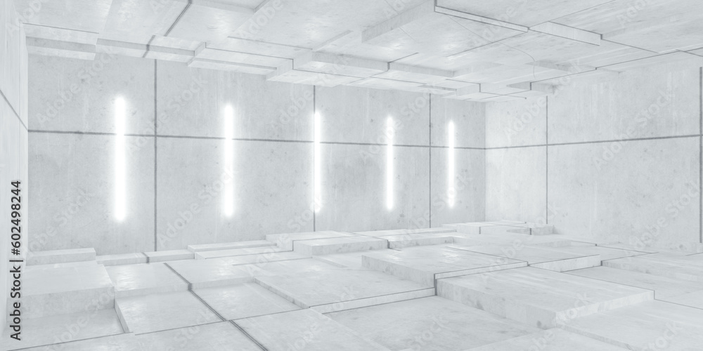 Fototapeta premium minimalist white tiled room with natural light 3d render illustration